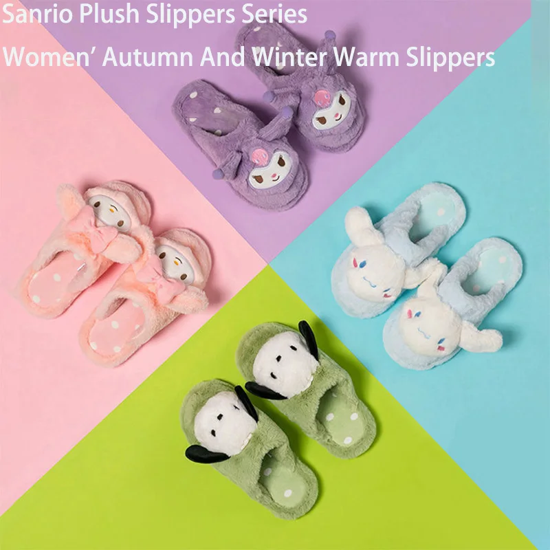 

Kawaii 37-40 Size Cartoon Sanrio Kuromi My Melody Cinnamonroll Cotton Slippers Cute Plushes Women's Fall Winter Cotton Slippers