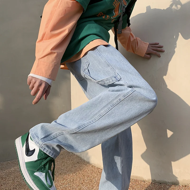 Blue Black Baggy Jeans Men Fashion Casual Cargo Wide Leg Jeans Men Streetwear Loose Hip Hop Straight Denim Pants Mens Trousers