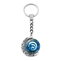 hot genshin impact keychain 360 degrees rotated moon pendant game eye of god metal key chain cute keychain charms for men women