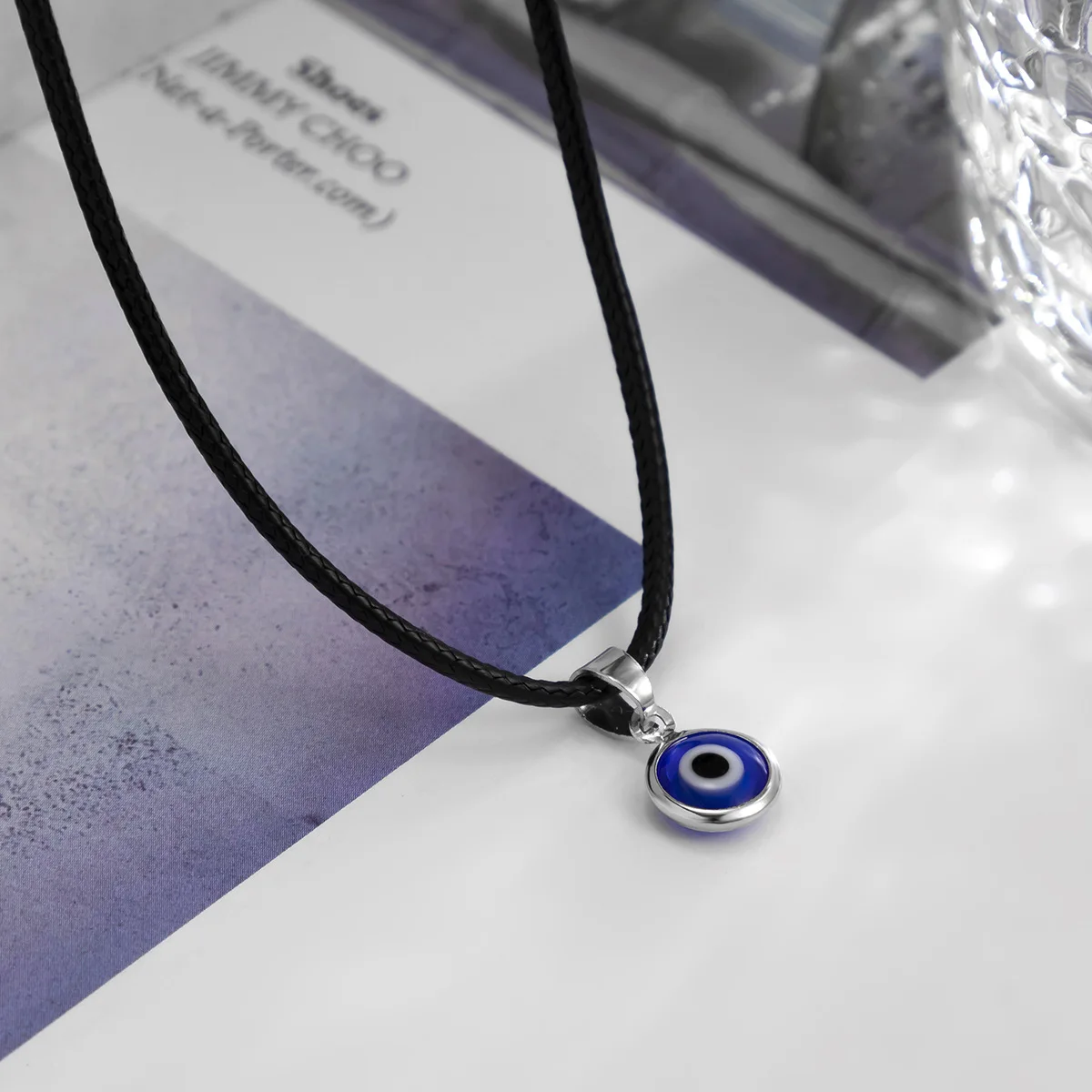 Retro Simple Blue Eye Pendant Necklace Female All-match Personality Fashion Black Wax Line Clavicle Necklaces Girl Lover Jewelry images - 6