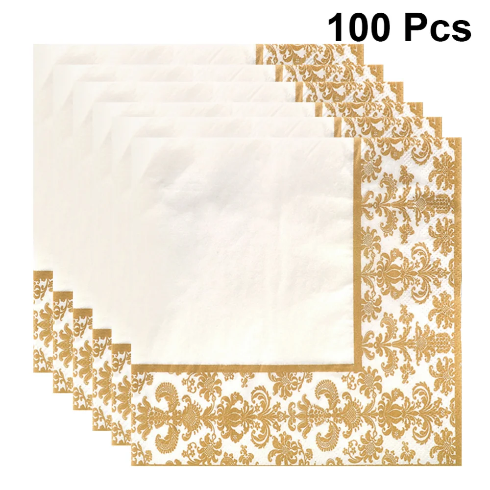 

100 шт., одноразовые фотообои с золотым принтом для ресторанов и отелей (золотой + белый)
