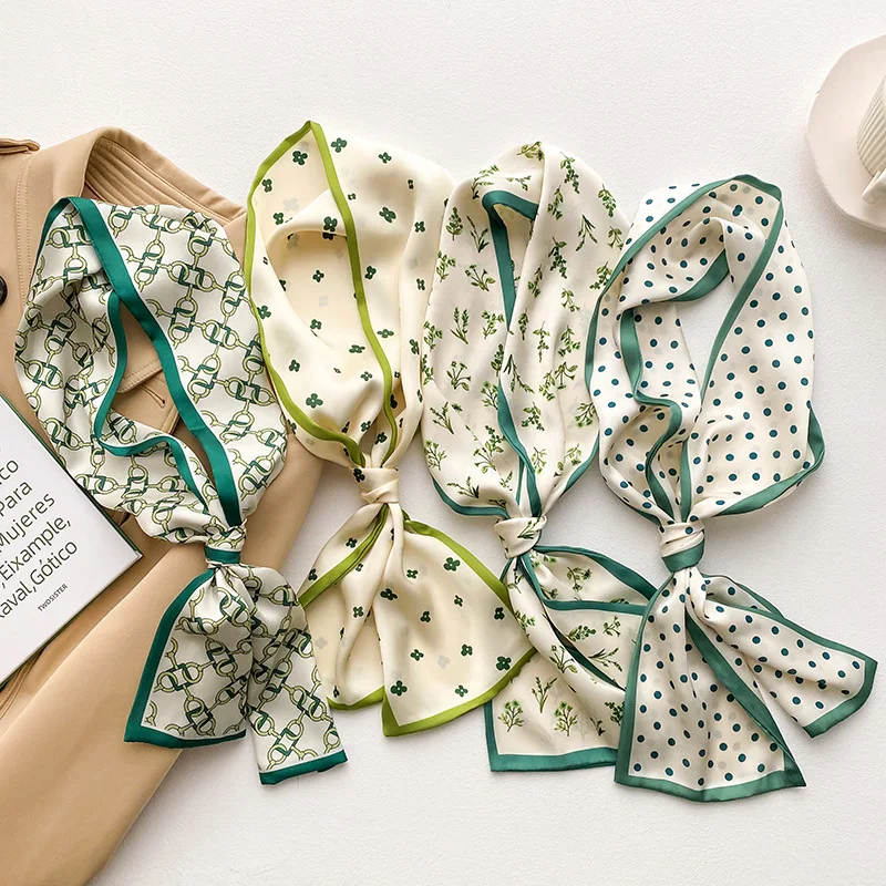 

Long Silk Feel Satin Hairband Scarf Women Skinny Ribbon Wrist Head Neck Hair Tie Band Headband Summer Accessories Scarves Female