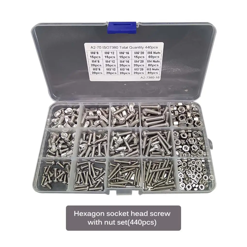 

440pcs Nut Screws Assortment Kit Stainless Steel Mounting Hardware Tools