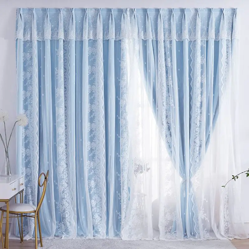 

French lace curtain bedroom shading without perforation installed from the paste girls room INS magic window