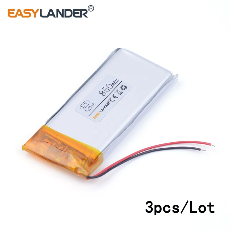 

3 шт./лот 702749 850 мАч 3,7 в литий-ионная полимерная перезаряжаемая батарея для часов PDA игрушек, аккумулятор, медицинское устройство