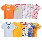 5 шт.лот, случайный цвет футболка с рисунком для малышей футболка с короткими рукавами из 100% хлопка для мальчиков летняя футболка для новорожденных от 3 до 24 месяцев