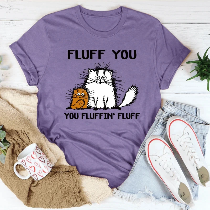 

New Summer FLUFFYOUYOU Fashion Letter Cat Print Casual Retro Round Neck Short Sleeve Ladies T-Shirt