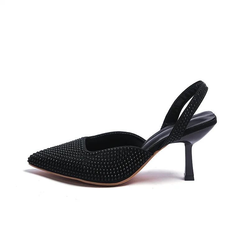 2022 Summer New Women's Shoes Luxury Black Fashion Metal High Heels Sandals Pointed Toe Elegant Sexy Pumps Plus Size 41
