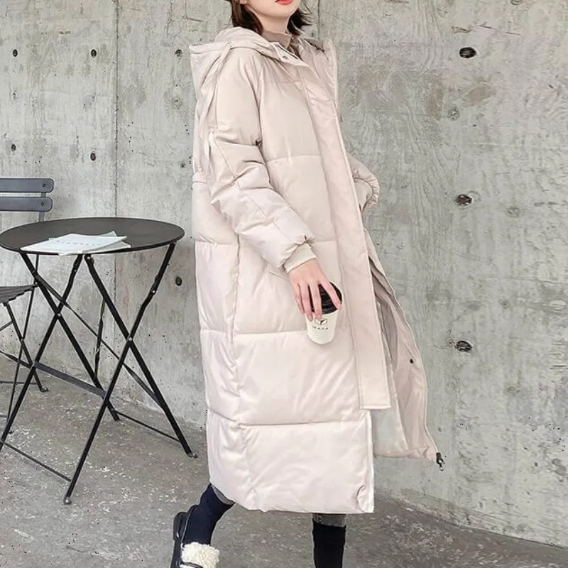 2023 Ladies Casual Overcoat New Chic Zipper Warmth Parka Fashion Long Solid Streetwear Women Winter Oversize Jacket Hooded Coat