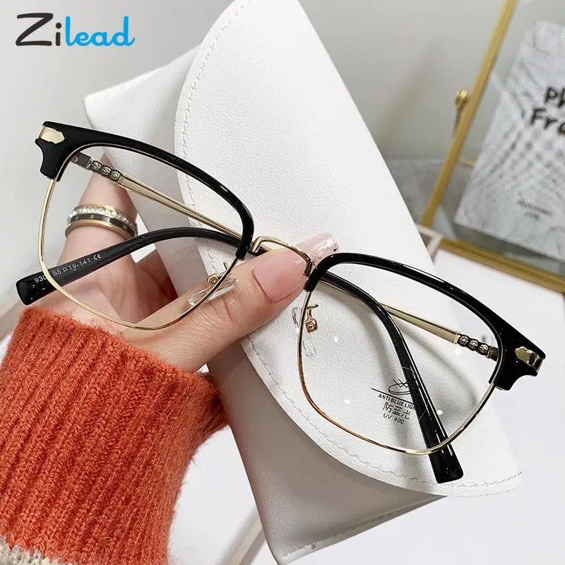 

Zilead Anti Blue Light Myopia Glasses Fashion Metal Half Frame Myopic Eyeglasses Women Men Retro Computer Nearsighted Eyewear