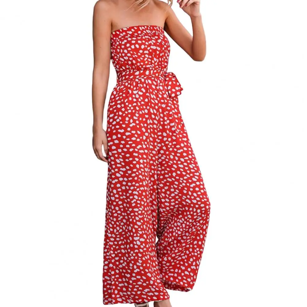 

Women Romper Bodysuit Contrast Color Pockets Breathable Casual Loose Wide Leg Print Off Shoulder Lady Jumpsuit Female Clothes