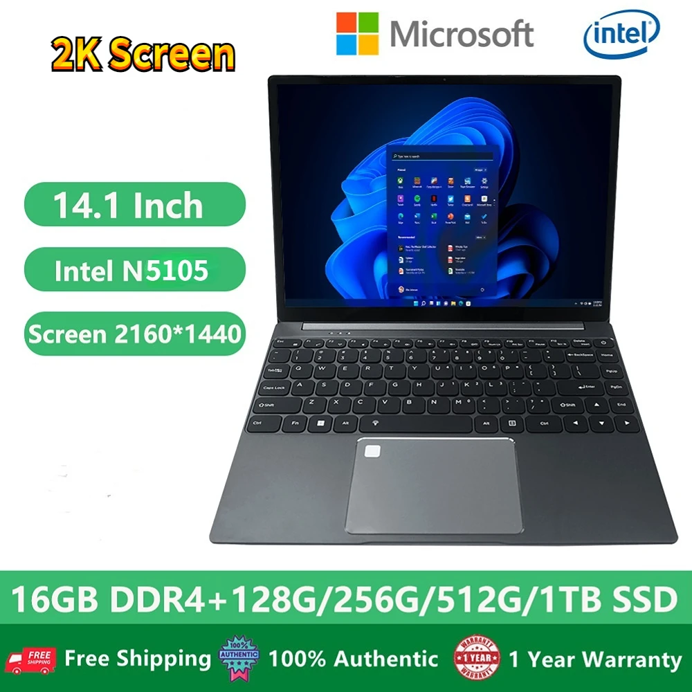 Portable 14 inch Laptops Computer PC Win11 Office Notebooks Intel N5105 16GRAM+1TB Keyboard Russian Arabic Hebrew Spanish AZERTY