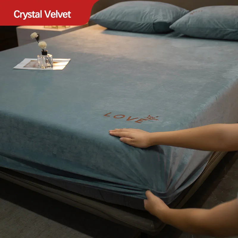 

Winter Coral Velvet Elastic Band Mattress Protect Cover Warm Plush Fitted Bed Sheet Double King Queen Size Bed Cover Pillowcases
