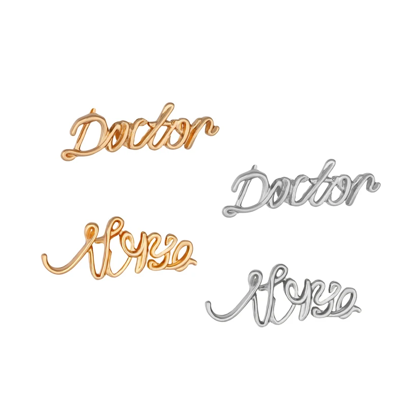 

Doctor Nurse Enamel Pins Gold Color Silver Color Simple Letter Medical Jewelry Gift for Friends Students