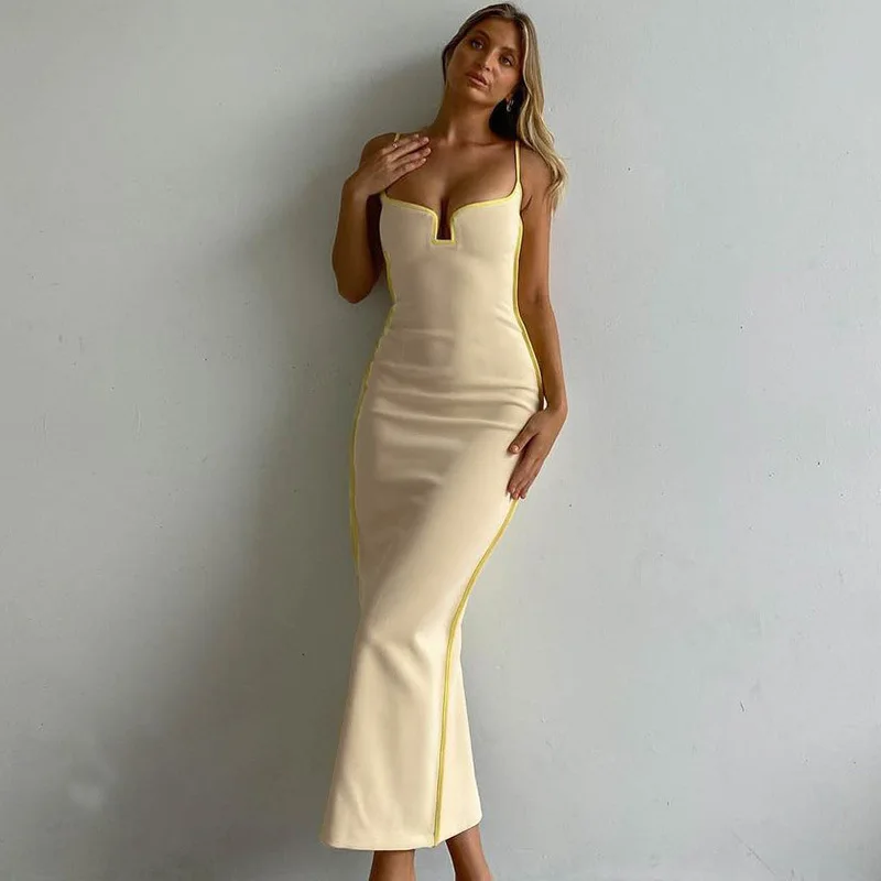 

Europe and the United States cross-border womenswear 2022 new winter sexy v-necked slim slit halter dress women