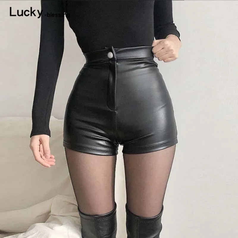 2022 New Summer Black PU Faux Leather Shorts Women's Cloths Fashion Casual Autumn High Waist Bottoms Y2k Female Tight Sexy Pants