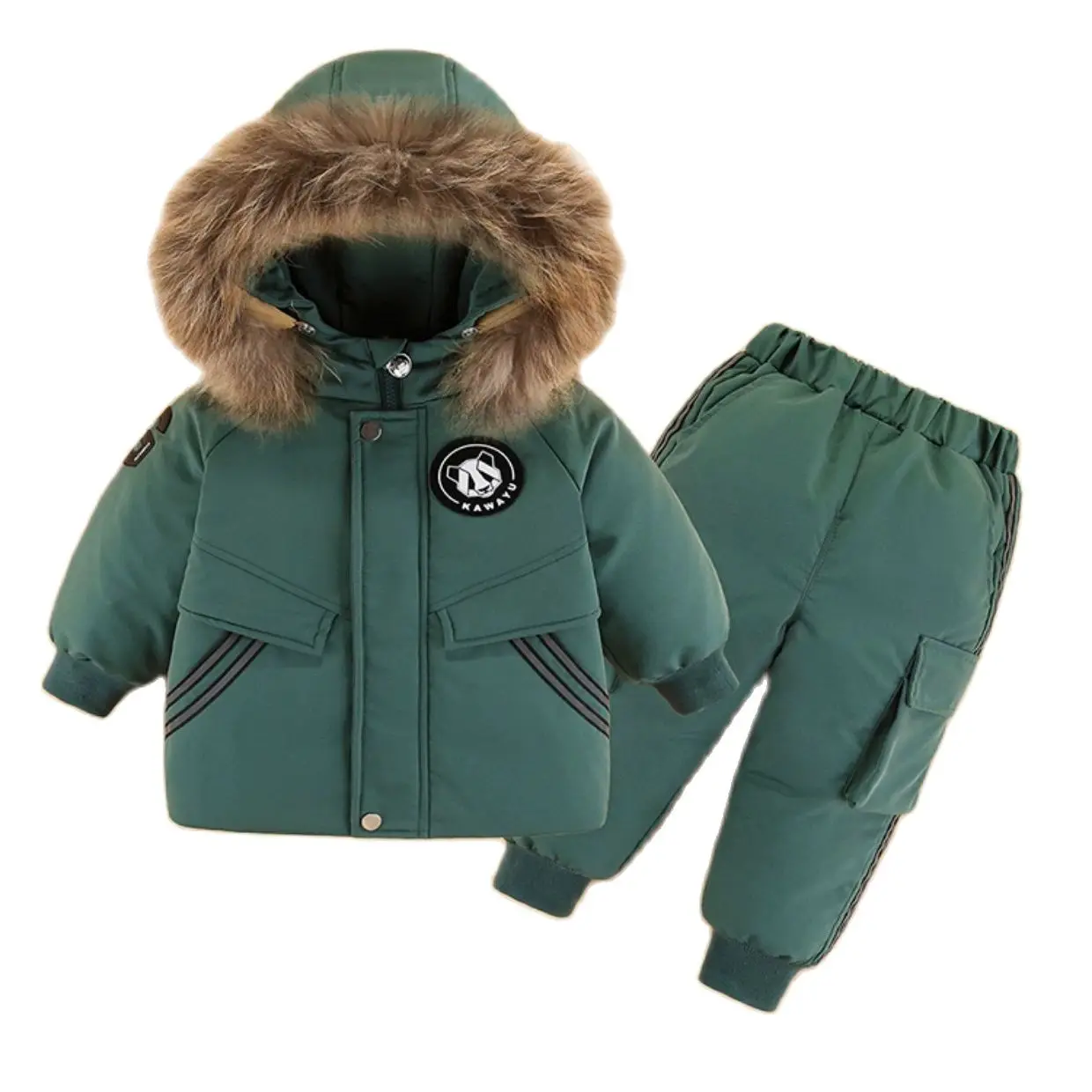 

Kids Jackets Set Real Fur Russian Winter Snowsuit Boy Girl Ski Outfits 90% White Duck Down Coat Overalls Children Clothes Sets