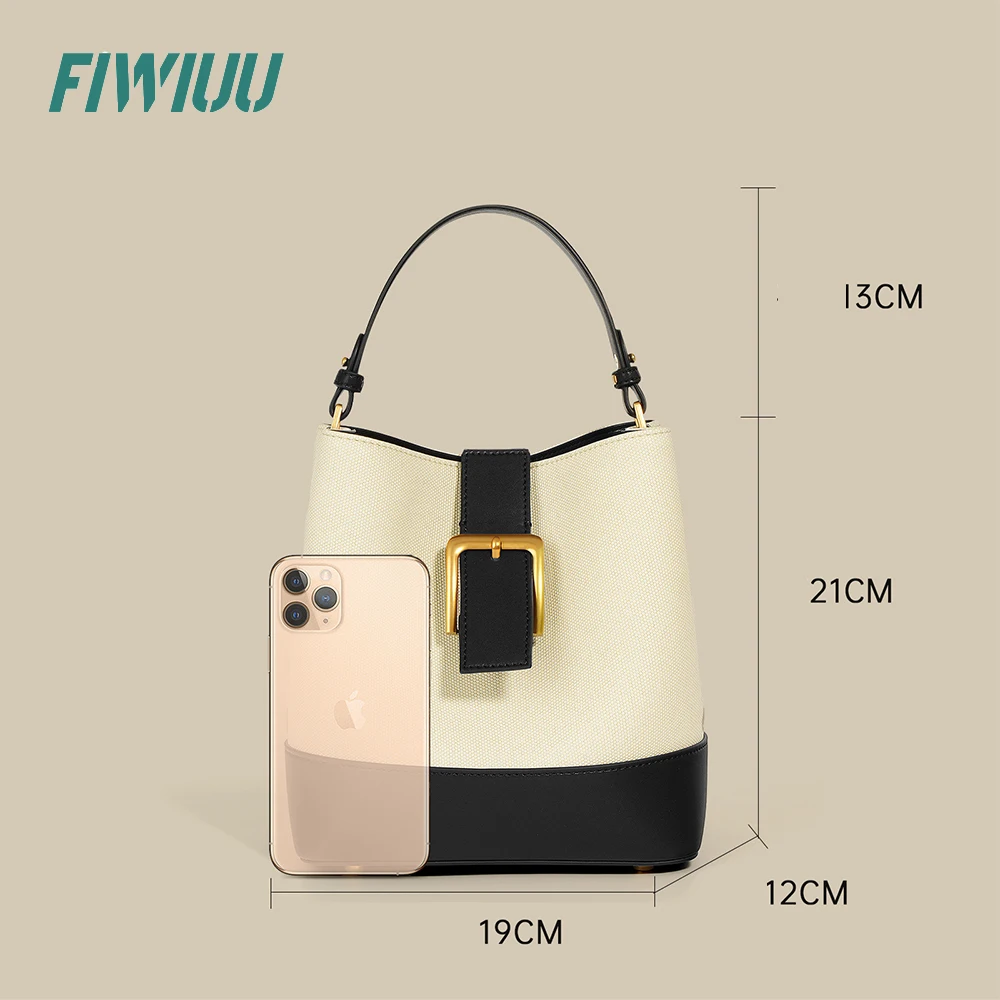 Fiwiuu Women Vintage Bucket Handbag Leather Crossbody Shoulder Bag Clutch Casual Flap Hobo Messenger BagPouch