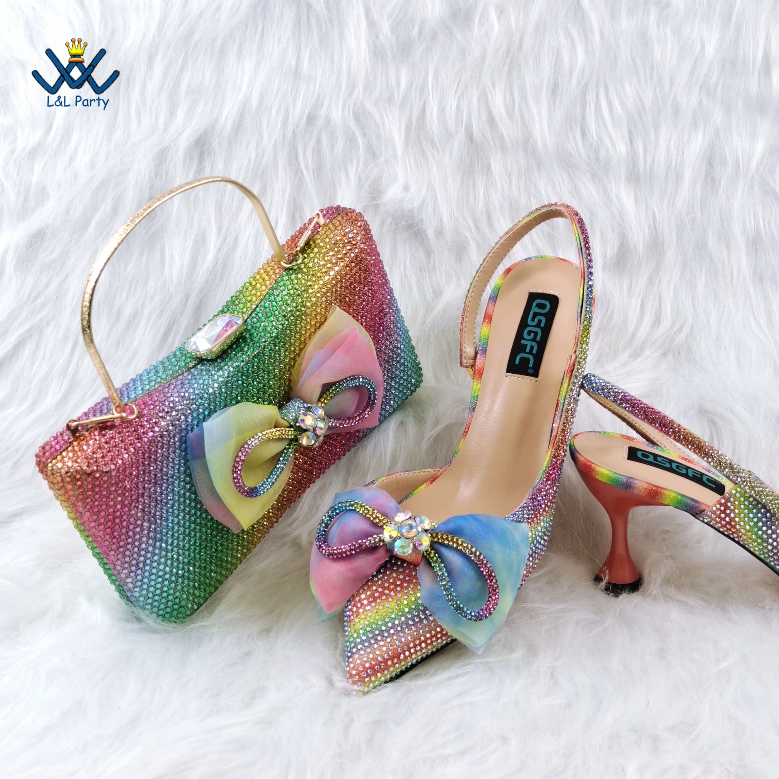 

Fashionable Italian for Heels Height 8 CM in Rainbow Color Decorated with Crystal African Women Sandals for Ladies Party