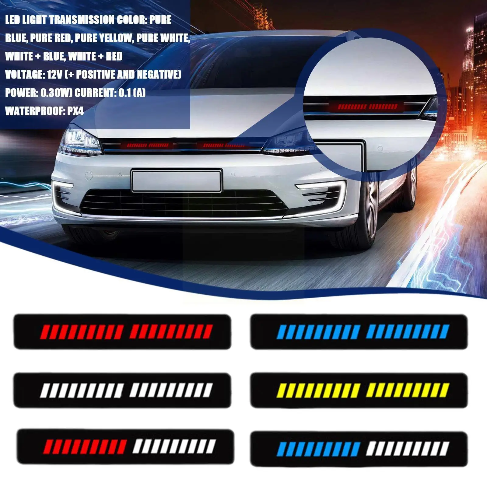 

12V 36LED 3D Car Front Grille Light ABS Material Daytime Atmosphere Modification Exterior 6 Running Color Lamp N1Z9