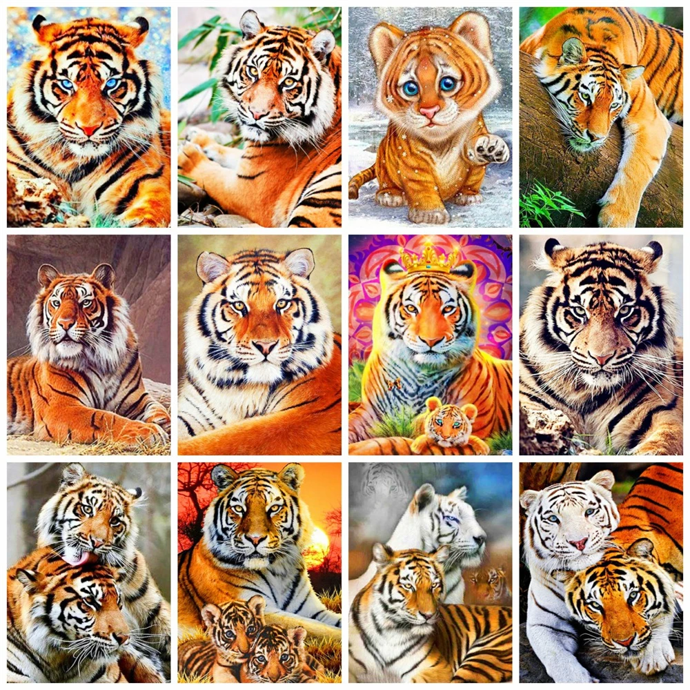 

Huacan 5d Diy Diamond Painting Mosaic Tiger Living Room Decoration Embroidery Cross Stitch Animal Square/round Wall Art