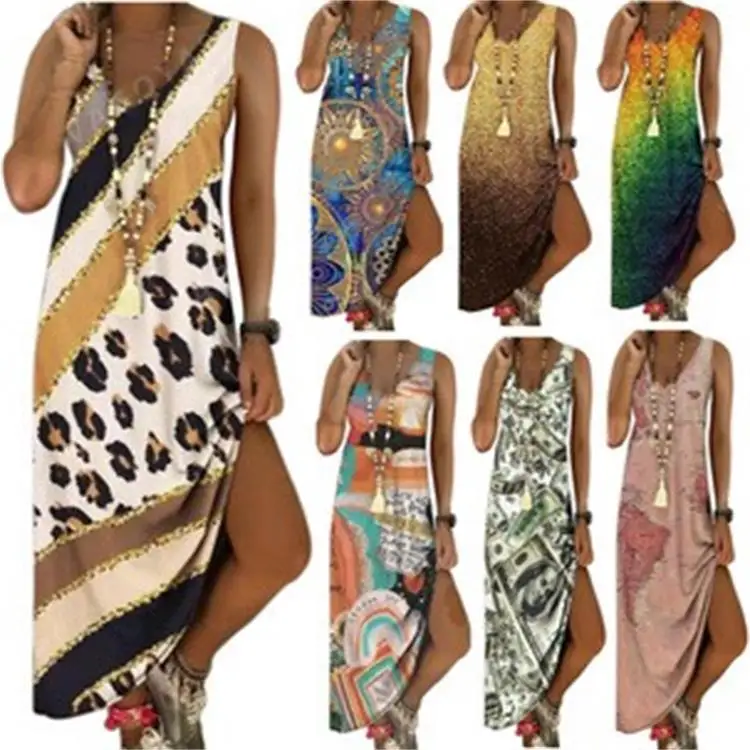 

2023V neck gradient tie dye printed sleeveless dress