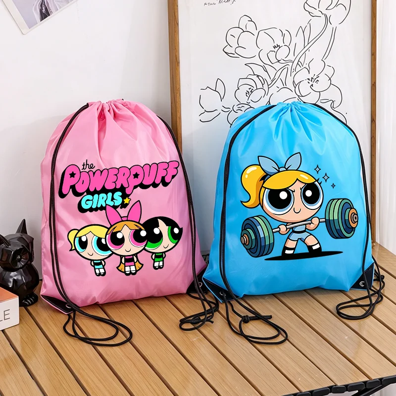 Фото Сумка на шнурке The Powerpuff Girls с принтом Bubbles, мультяшным аниме-дизайном, водонепроницаемая, для хранения одежды, спортивная, повседневная, для спортзала, рюкзак, подарок №1