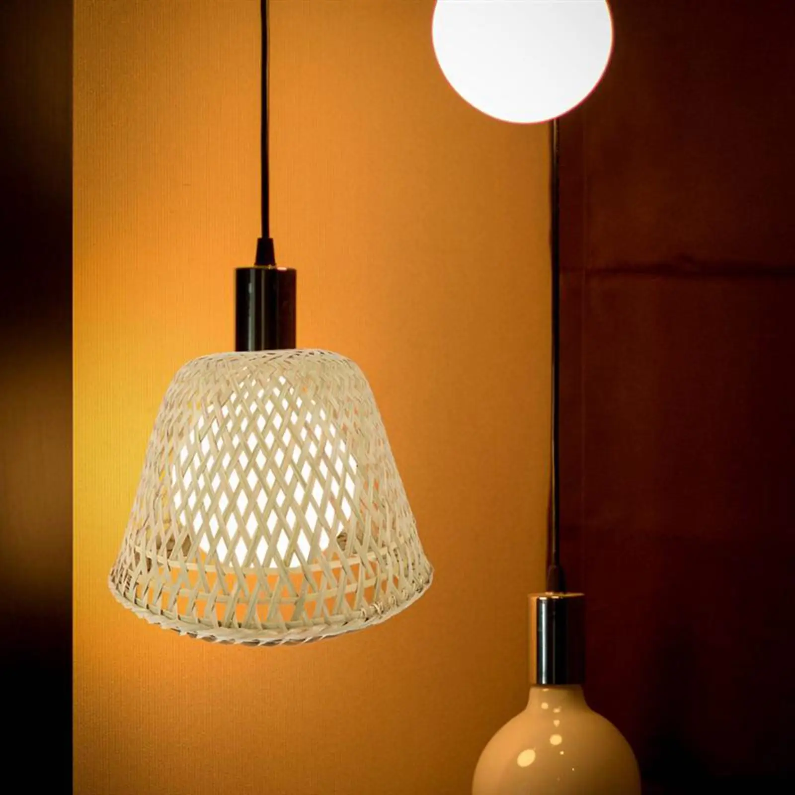 

Bamboo Woven Pendant Light Shade Cover Rustic Bulb Guard for Ceiling Fan Light Hanging Light Fixture Hotel Teahouse Bedroom