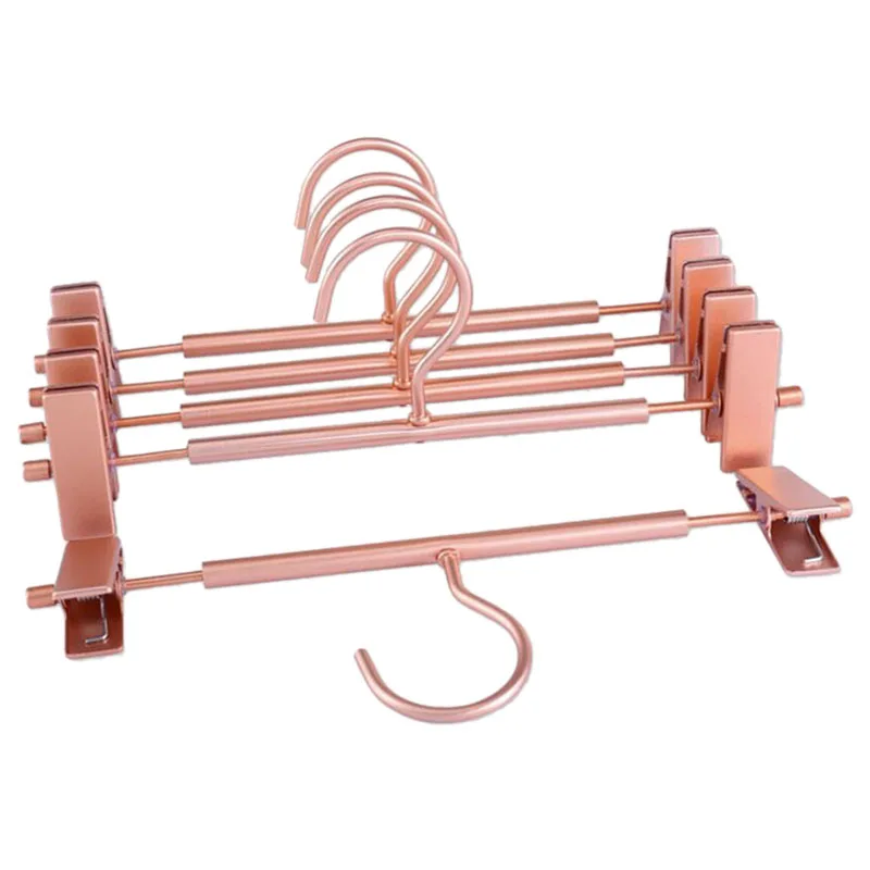 

5pcs Rose Gold/Golden Aluminum alloy Metal Heavy Duty Pants Skirt Slack Hangers, Trousers Hanger with Clips Rack Swivel Hook