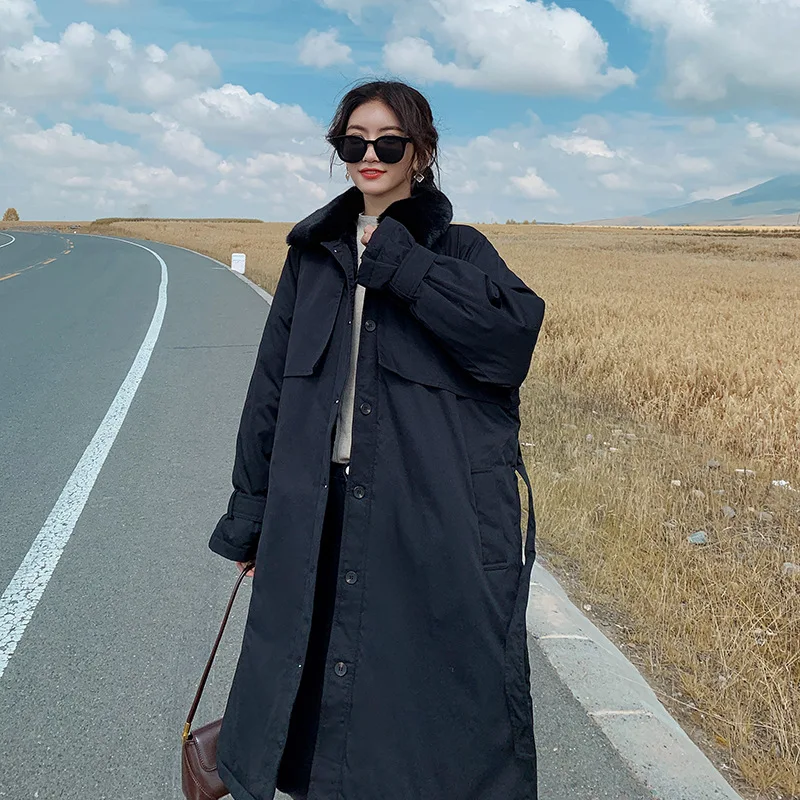 2023 New Fashion Temperament Female Parkas Tide Plus Velvet Jacket Women Cotton Overcoat Stand-up Collar Lambswool Tooling Coats