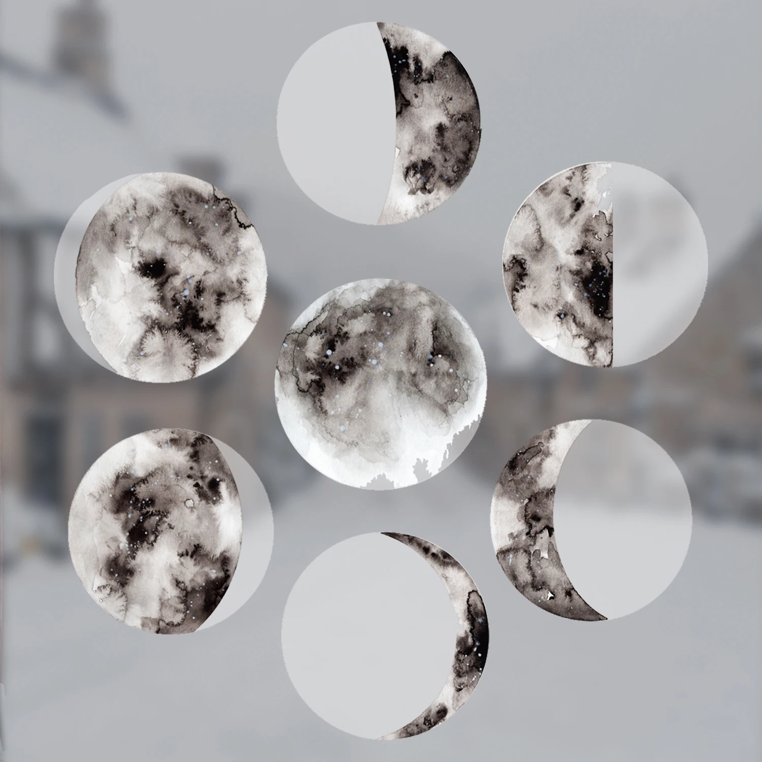 

Kizcozy Watercolor Black-Gray Lunar Eclipse Window Stickers DIY Sunshine Catchers Waterproof Glass Decorations