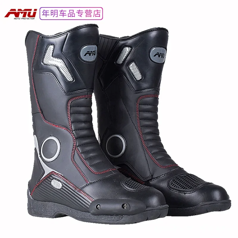 

AMU мотоциклетные ботинки, зимние высокие мотоциклетные ботинки, водонепроницаемые, противоскользящие, профессиональные дорожные ботинки для гонок с защитой от падения