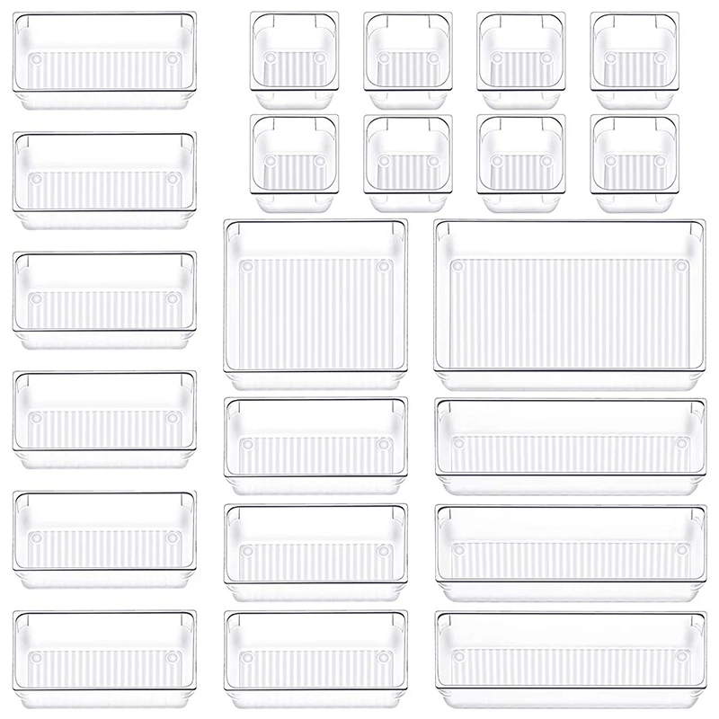 

BEST22 PCS Drawer Organizer - Makeup Drawer Organizer 5 Size Plastic Acrylic Drawer Organizer Versatile Kitchen Office