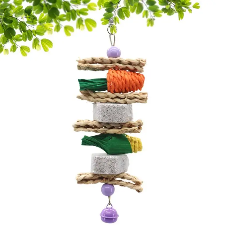 

Parrot Foraging Toys Parrot Biting Toys Natural Bird Braided Carrots Toys With Molar Stone Cuttlefish Bone Entertainment Toy