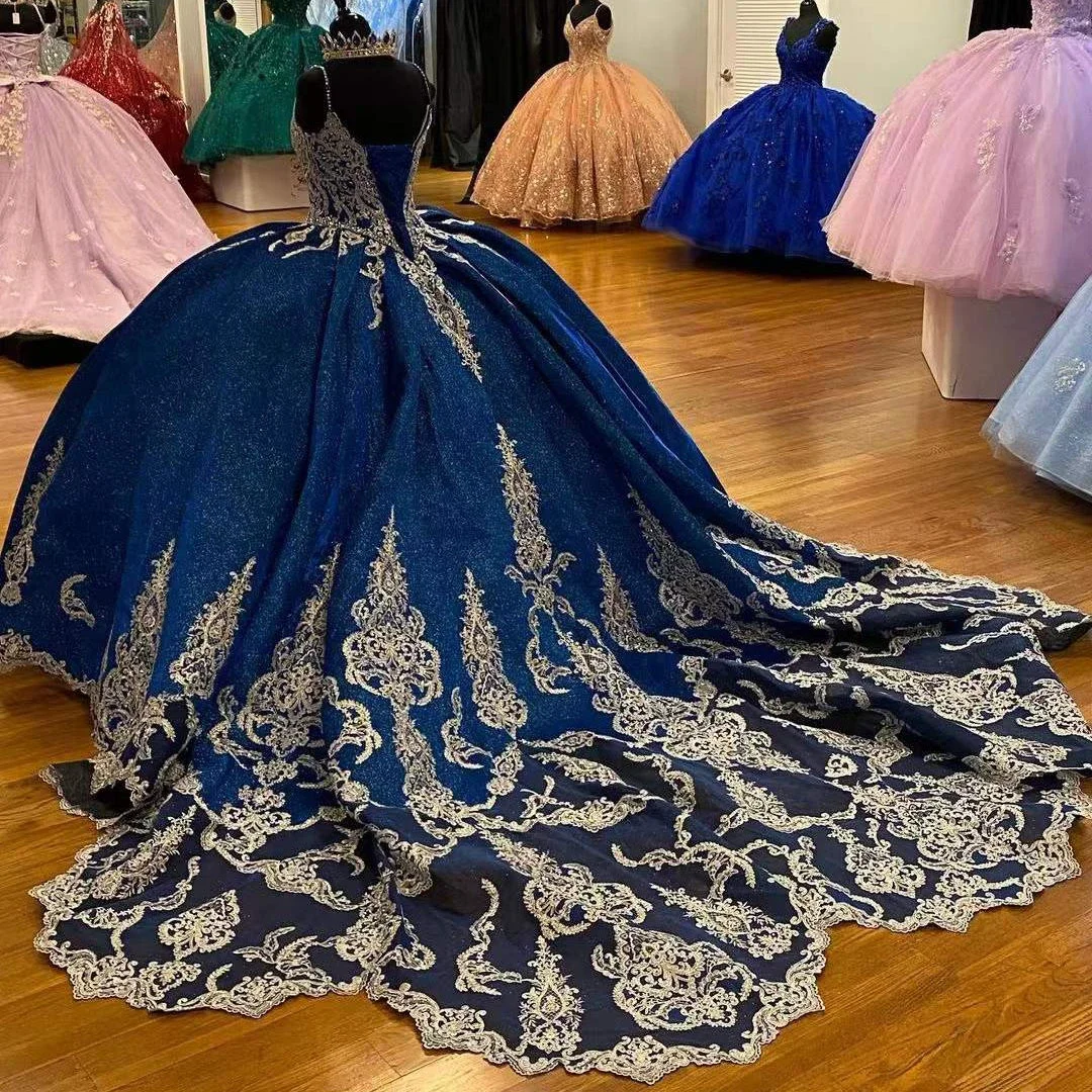 

ANGELSBRIDEP Blue Quinceanera Dresses Ball Gown For 16 Years Old Girl Sequined Beading Appliques Sweep Train Vestidos De 15 Años