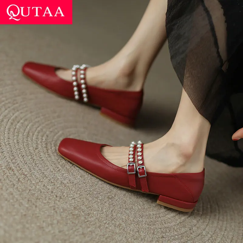 

QUTAA 2022 Spring Summer Genuine Leather Shoes Thick-soled Mary Janes Casual Fashion Shoes Size 34-40