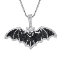 hip hop fashion black zircon paved bling iced out bat pendant necklaces for men rapper jewelry gift