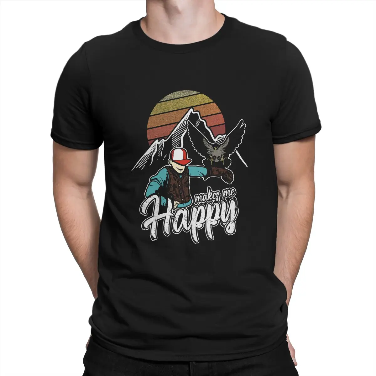 

Hawkers Makes Me Happy TShirt For Male Falconry Clothing Fashion Polyester T Shirt Homme