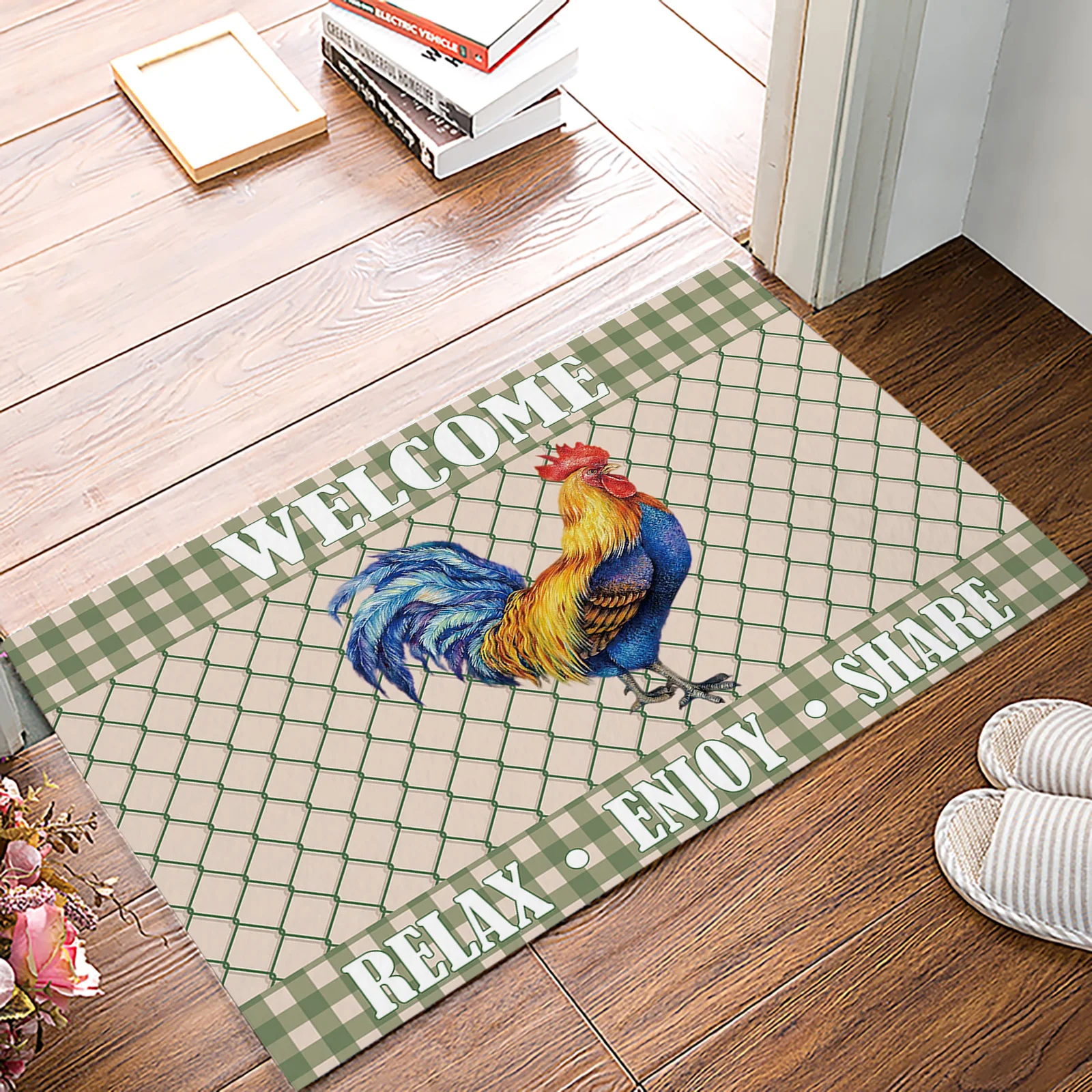 

Rooster Pattern Entrance Doormat Home Decor Luxury Living Room Rugs Children'S Tatami Bedroom Floor Mat Non-Slip Kitchen Carpet