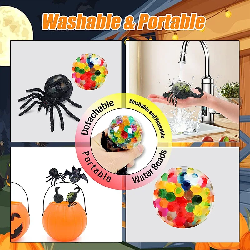 Squeeze Toys Halloween Party Sets Stress Fidgets Pop Up Pumpkin Squishy Bat Waterbaads Toys Pop-up Squeeze Skull Squishy Toys enlarge