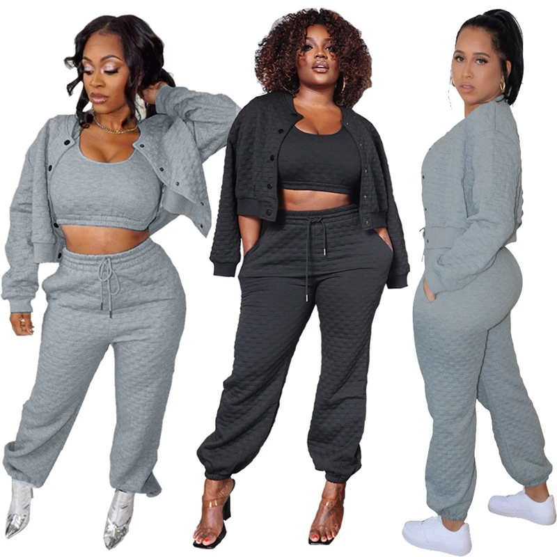 

Tracksuit Knitted Outfits 3 Piece Set Women Pajama Set Vest and Long Sleeve Jacket Pants Set Essentials Urban Streetwear