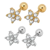 2 pcslot 18g tragus piercing bar gold color flower white zircon star helix piercing cartilage stud earrings women ear jewelry