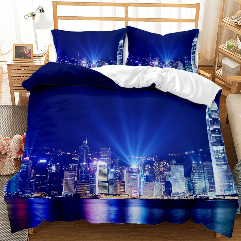 

City Building Duvet Cover Set Famous Building Theme Comforter Cover Teens Adults Double Queen King Size Polyester Qulit Cover