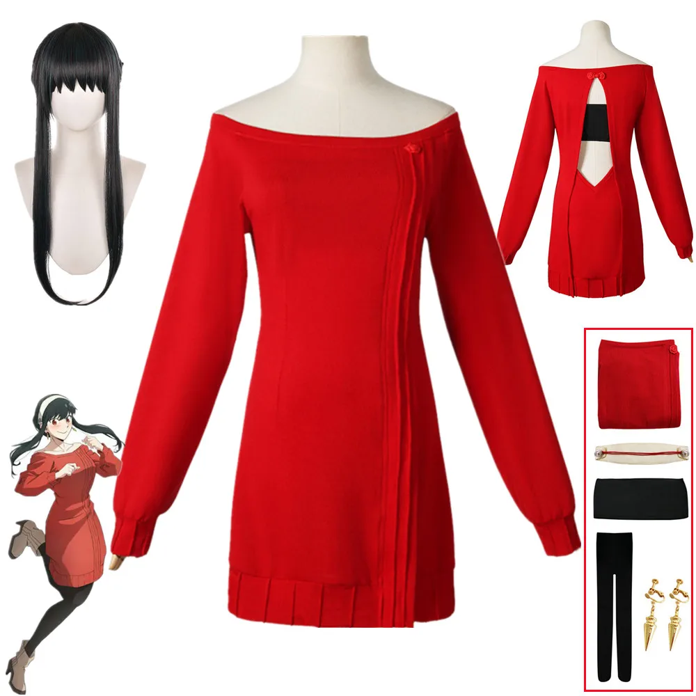 

Костюм для косплея из аниме шпион Икс семья исудеров, юбка, женский сексуальный красный свитер, повседневное мини-платье, одежда для Хэллоуина и рождественской вечеринки