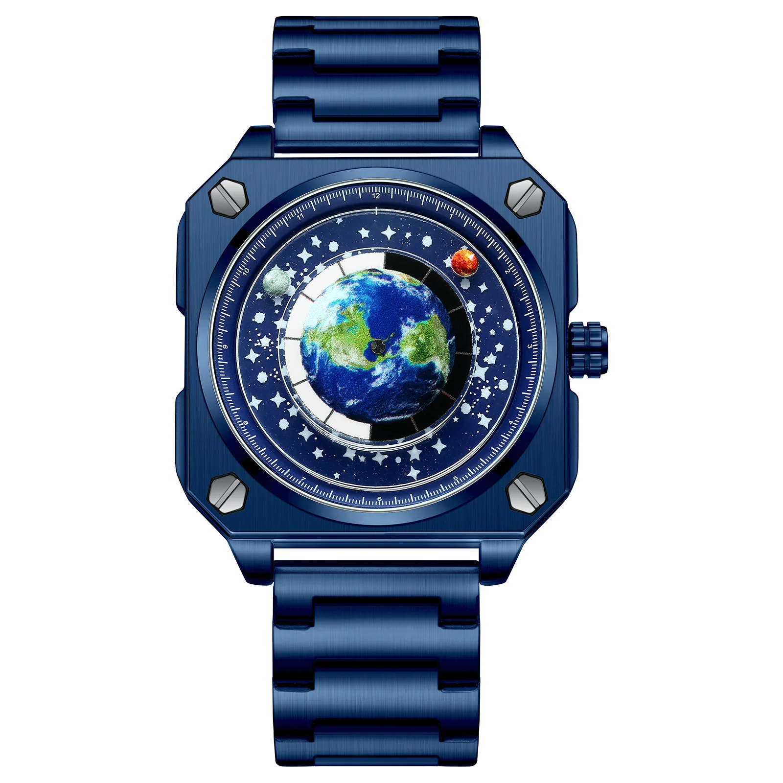 Luxury Brand Watch Earth Watch Men's Quartz Wristwatch Reloj Blue Planet Non-mechanical Hands Personalized Creative Wormhole