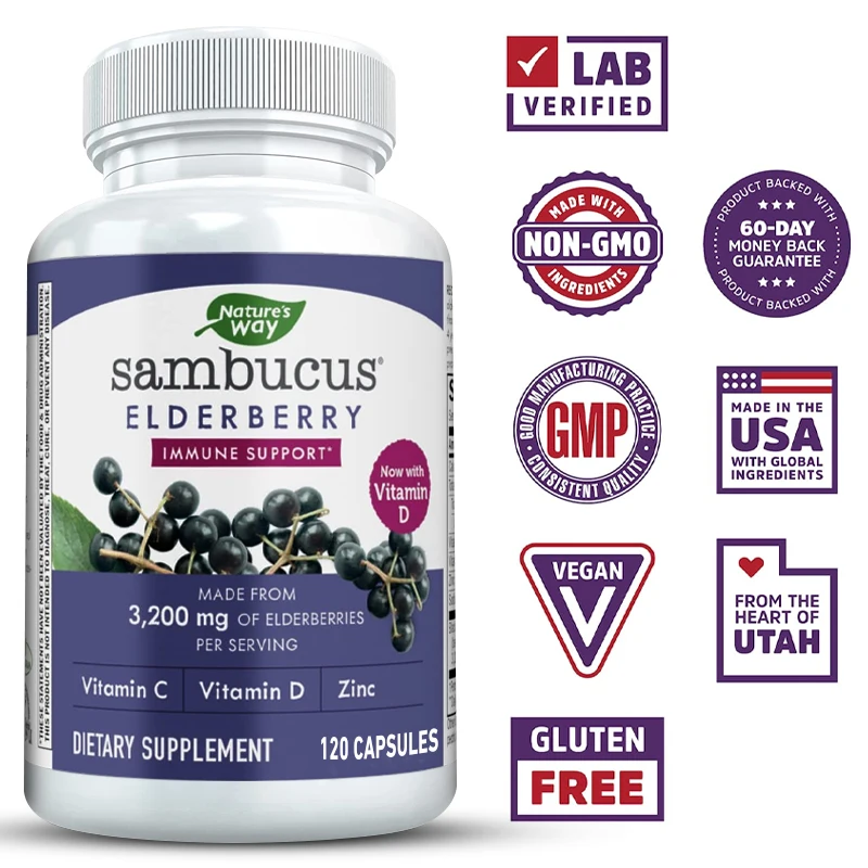 

Elderberry Supplement 120 Capsules with Vitamin C, Vitamin D and Zinc To Support The Immune System and Promote Sperm Motility