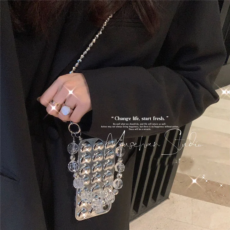 Роскошный чехол для телефона с ремешком через плечо ожерелье металлическая