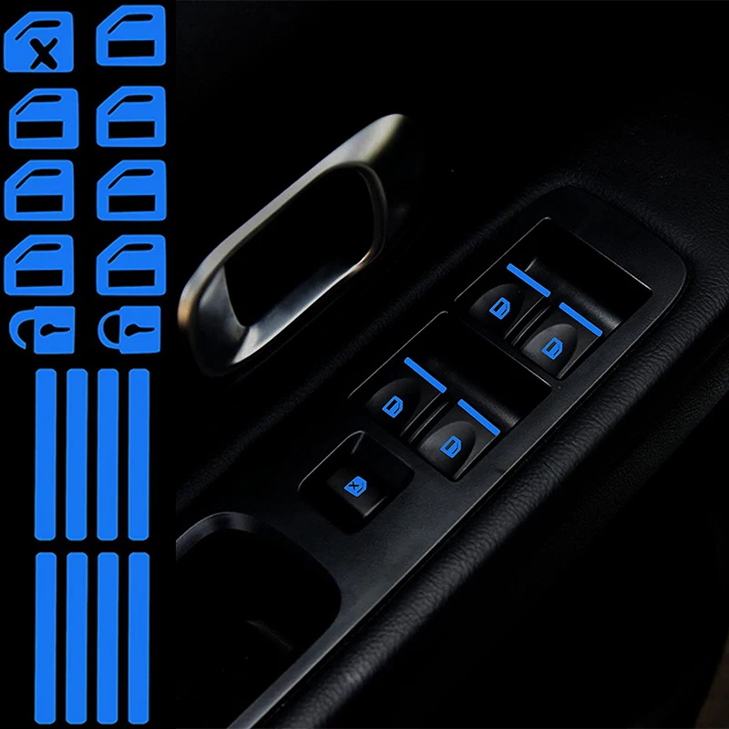 

18Pcs Car Styling Luminous Door Window Lift Window Button Stickers Stereo Sticker Auto Interior Decoration Accessories