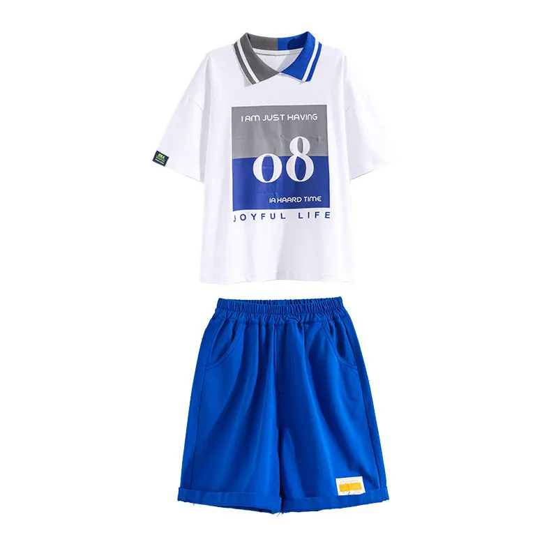 Teen Boys Summer Clothing Suit Letter T-Shirt+Shorts Korean Two Piece Casual Loose Hot Sale For Kids Tracksuit 5 To 14Years Old