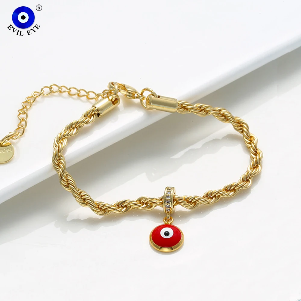 

EVIL EYE Micro Pave Zircon Evil Eye Charm Bracelet Adjustable Twisted Chain Bracelet Fashion Jewelry for Women Girls Men LE990